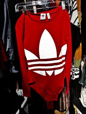 adidas Red Long-Sleeve Trefoil Bodysuit